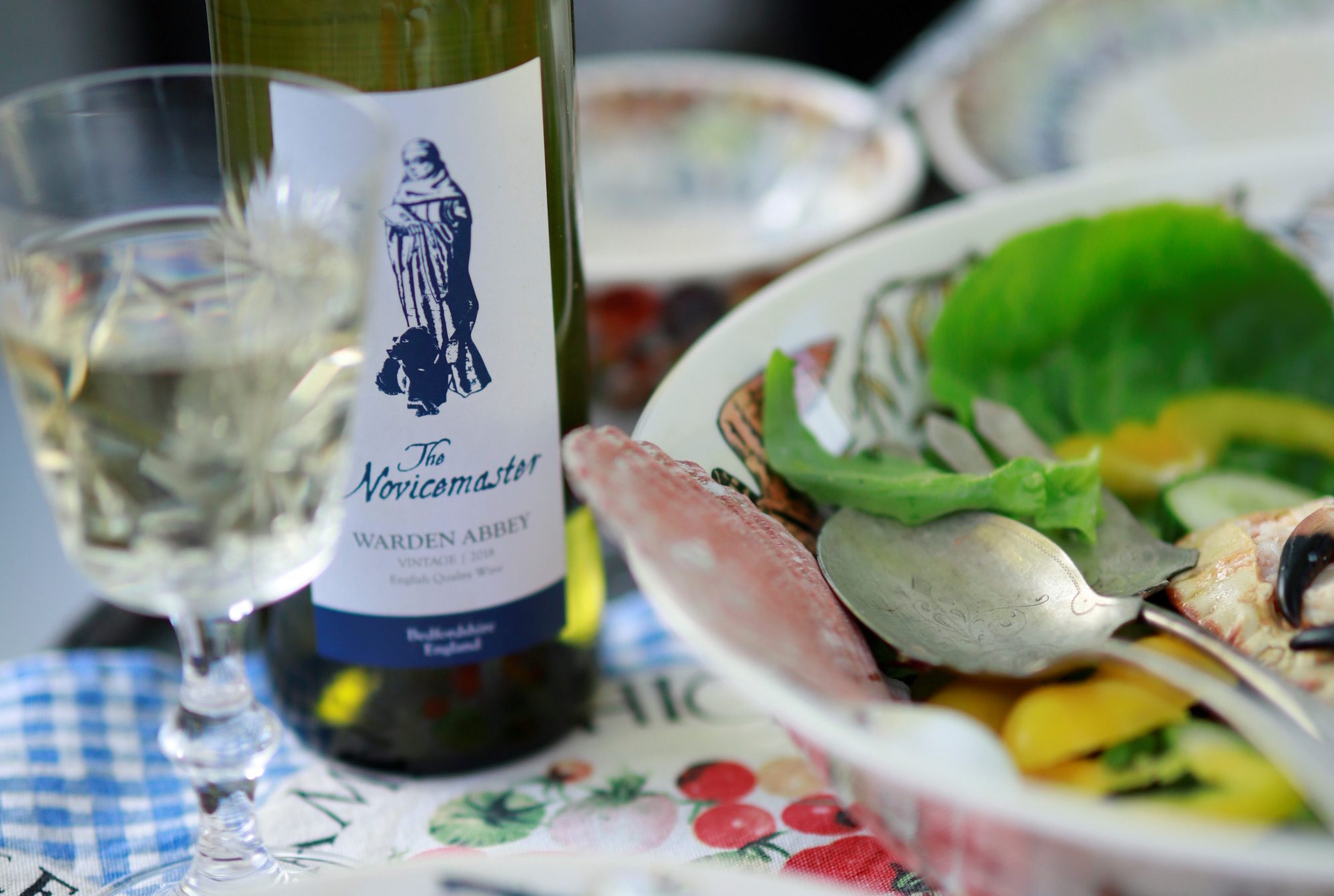 Waden Abbey white wine bottle and glass