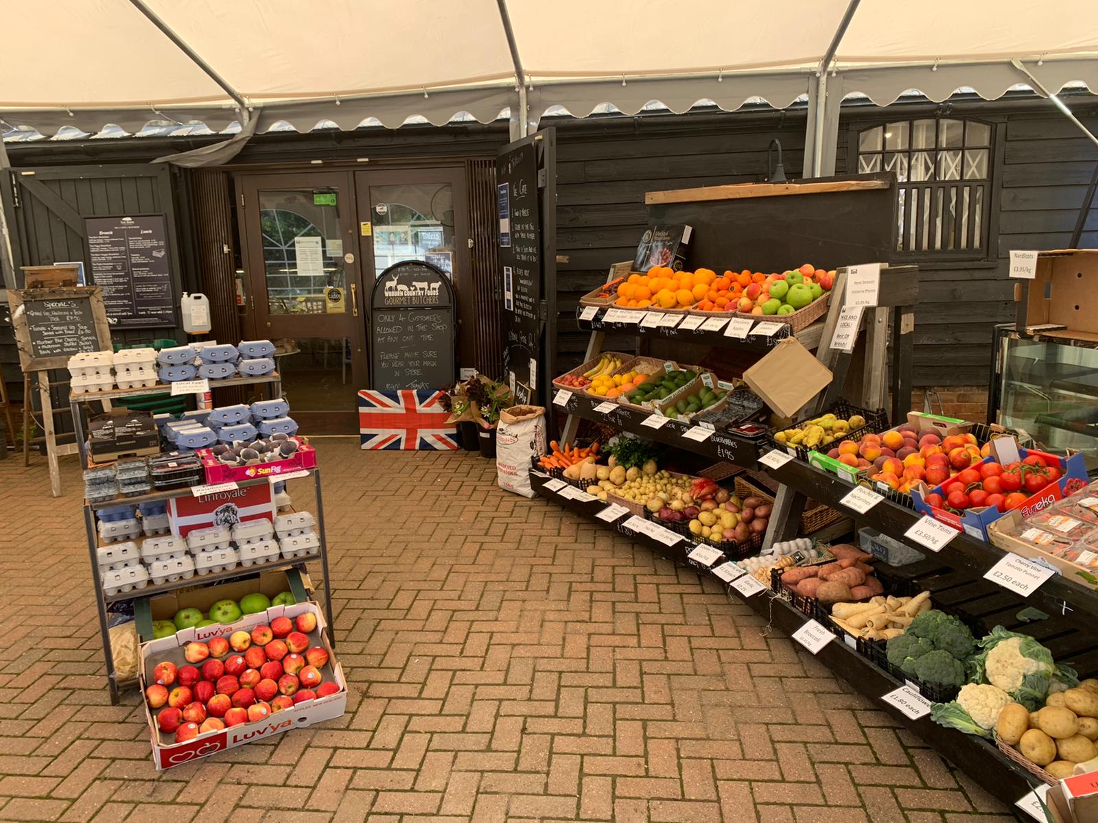 Fresh fruit and vegetables outside the Barn shop